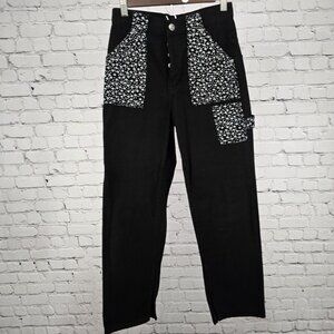 BDG Urban Outfitters Black Floral Print Pocketed Slit Ankle Jeans Size 24